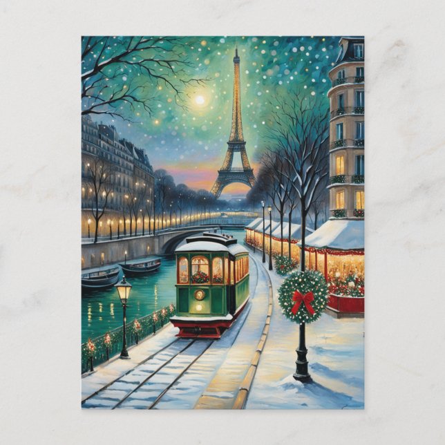 Carte Postale Tour Eiffel Scène Hivernale (Devant)