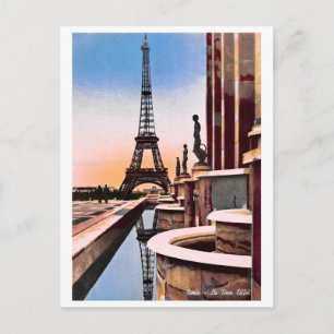 Carte Postale Tour Eiffel Vintage Oiseaux colorés à la main Vue 