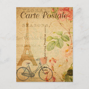 Carte Postale Tour Eiffel vintage Paris et Vélo Français
