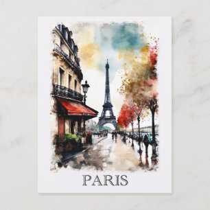 Carte Postale Tour Eiffel vintage Paris France Aquarelle