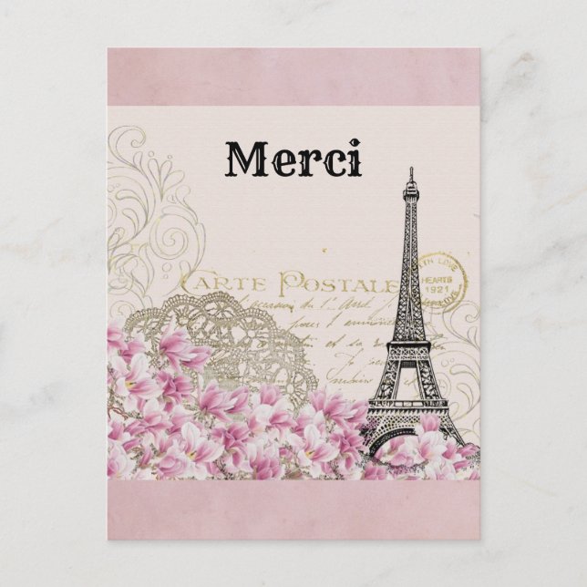 Carte Postale Tour Eiffel Vintage Paris France Merci (Devant)