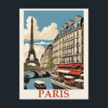 Carte Postale Tour Eiffel vintage Paris France Seine Café<br><div class="desc">N'importe qui aimerait recevoir cette carte postale de voyage vintage en France,  avec une illustration rétro de la Tour Eiffel et un café sur la Seine de Paris !</div>
