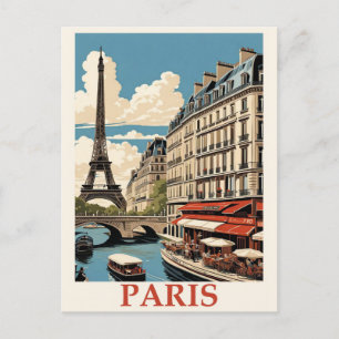 Carte Postale Tour Eiffel vintage Paris France Seine Café