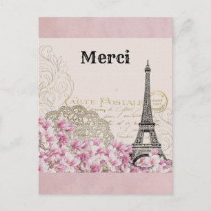 Carte Postale Tour Eiffel vintage Paris Merci France