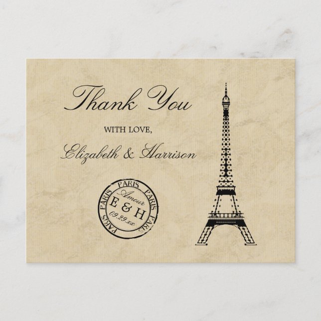 Carte Postale Tour Eiffel vintage Paris Merci postal (Devant)