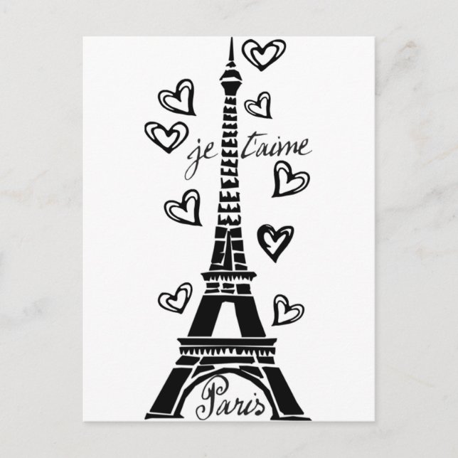 CARTE POSTALE TOUR ET COEURS EIFFEL PARIS JE T'AIME IMPRIMER (Devant)
