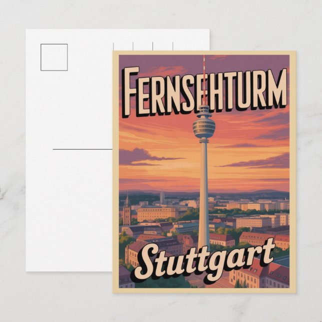 Carte Postale Tour Fernsehturm de Stuttgart cadeau allemand vint (Devant / Derrière)