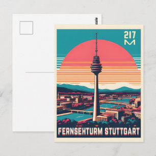 Carte Postale Tour rétro de Stuttgart TV Fernsehturm cadeau alle