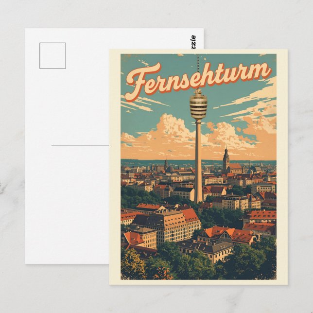 Carte Postale Tour rétro de télévision de Stuttgart Fernsehturm  (Devant / Derrière)