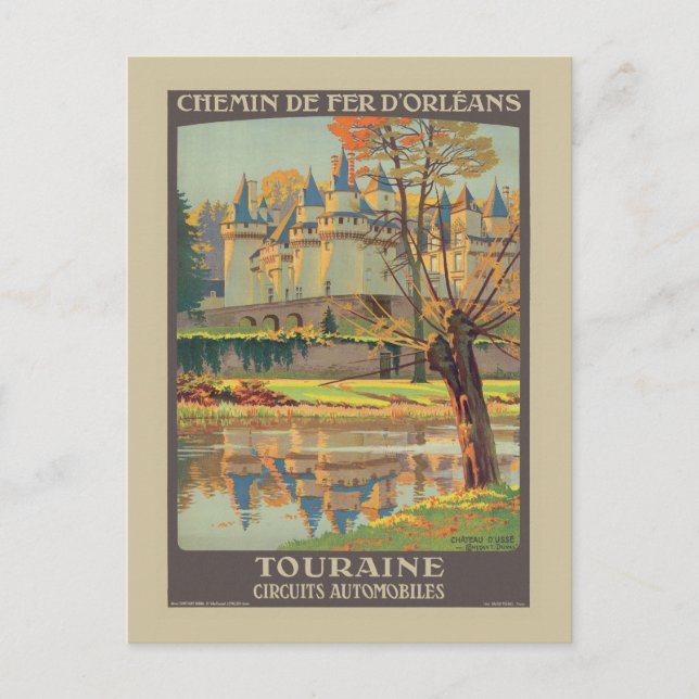 Carte Postale Touraine Circuits Automobiles Poster vintage 1920 (Devant)