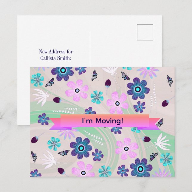 Carte Postale Tourbillon de fleurs et de papillons pour changeme (Devant / Derrière)