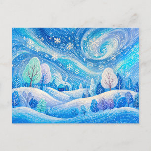 Carte Postale Tourbillon de neige hivernale dans un paysage de c