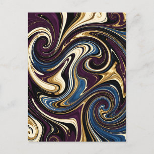 Carte Postale Tourbillon Marbré Violet Or Bleu Abstrait