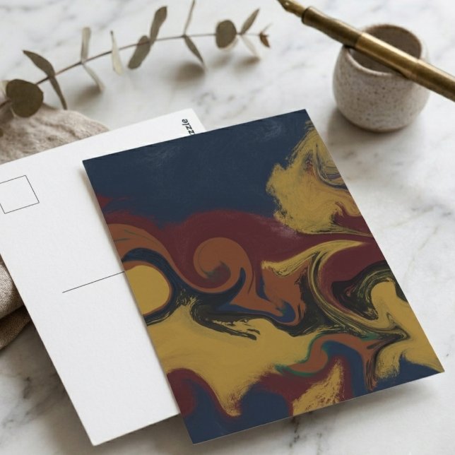 Carte Postale Tourbillons Abstraits Fluides de Terre Maussade (Sophisticated fluid abstract art for beautiful, standout correspondence.)