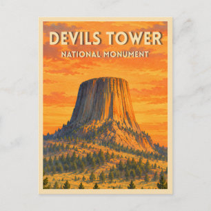 Carte Postale Tourisme Rétro Devils Tower Wyoming Coucher de Sol