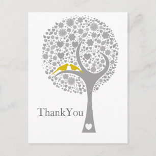 Carte Postale tourmier jaune lovebirds mod mariage Merci