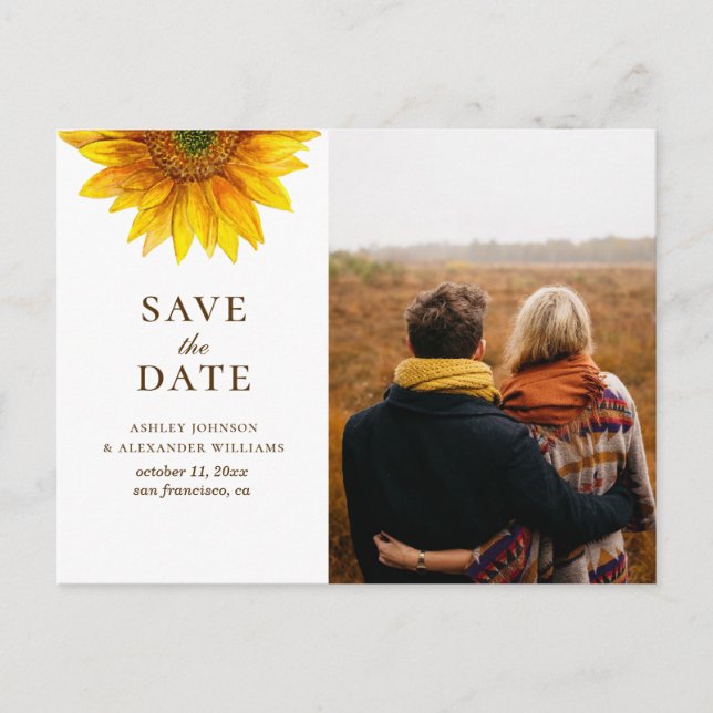 Carte Postale Tournesol à l'aquarelle. Épinglez la date rustique (Devant)