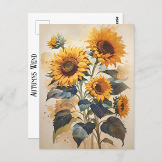 Carte Postale Tournesol Aquarelle Automne Wend Art intemporel