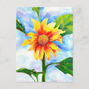 Carte Postale Tournesol aquarelle peinture jaune orangé floral