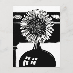 Carte Postale Tournesol - Art Vintage noir et blanc
