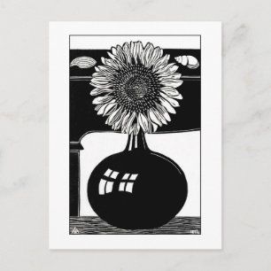 Carte Postale Tournesol - Art Vintage noir et blanc