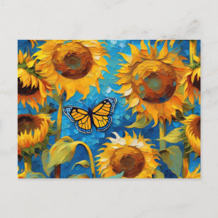 Carte Postale Tournesol avec papillon