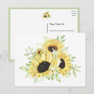 Carte Postale Tournesol de campagne aquarelle floral jaune