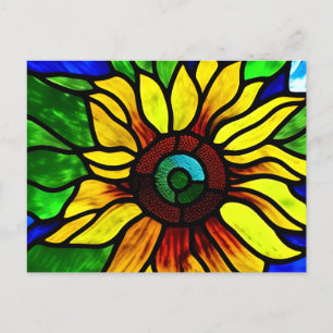 Carte Postale Tournesol de pays en verre teint rustique