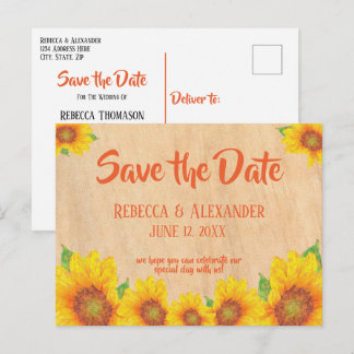 Carte Postale Tournesol de peinture rustique Enregistrer la date