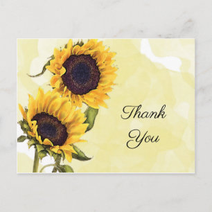 Carte Postale Tournesol et aquarelle en Merci solaire
