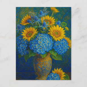 Carte postale tournesol et Hydrangea