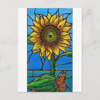 Carte Postale Tournesol et papillon - style vitrail !
