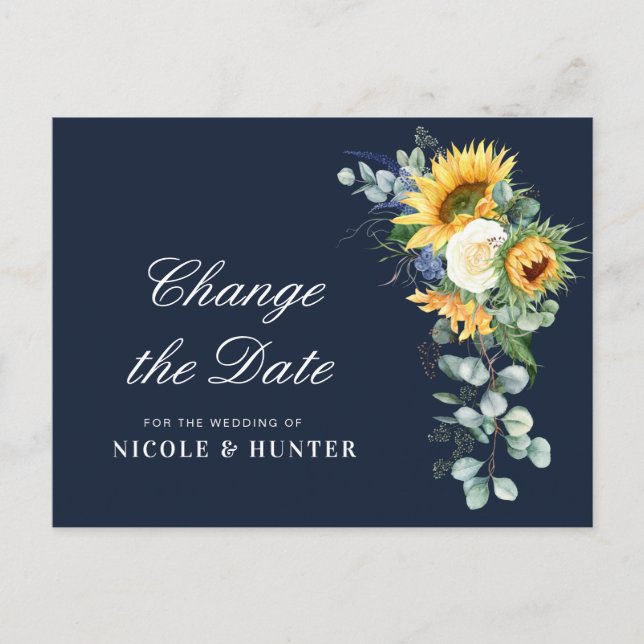 Carte Postale tournesol eucalyptus floral changer la date (Devant)