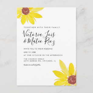 Carte Postale Tournesol floral sauvage aquarelle jaune mariage