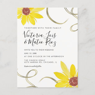 Carte Postale Tournesol Floral Tourbillon Mariage Aquarelle