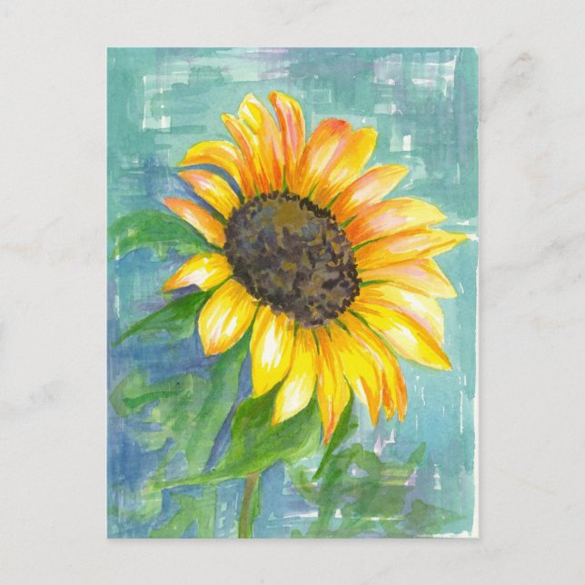 Carte Postale Tournesol jaune Aquarelle Peinture (Devant)