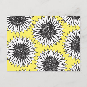 Carte Postale Tournesol jaune en noir et blanc dessin à la main