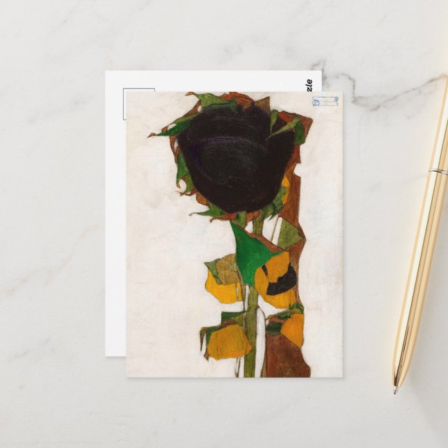 Carte Postale Tournesol par Egon Schiele (Devant/Arrière en situation)