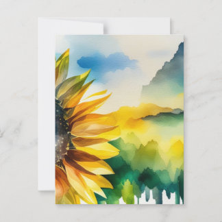 Carte Postale Tournesol, paysage naturel, aquarelle