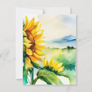 Carte Postale Tournesol, paysage naturel, aquarelle, fleur