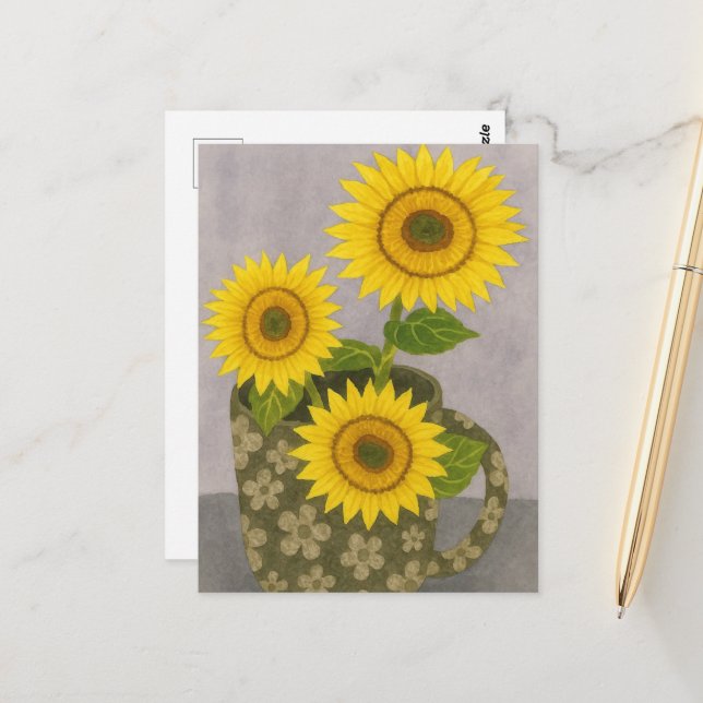 Carte postale Tournesol Peinture à l'eau (Devant/Arrière en situation)