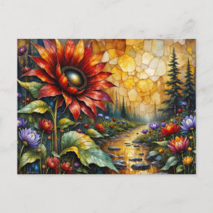 Carte Postale Tournesol rouge dans la vallée près du ruisseau