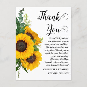 Carte Postale Tournesol Rustique Mariage Remerciements Photo Per