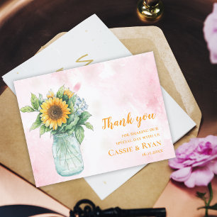 Carte Postale Tournesol rustique Mason Jar Mariage Merci