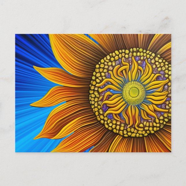 Carte Postale Tournesol rustique sur bleu (Devant)