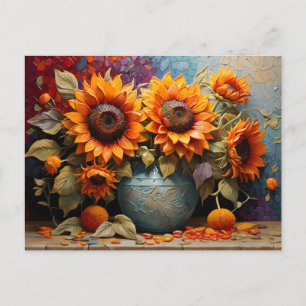 Carte Postale Tournesols botaniques sur vase