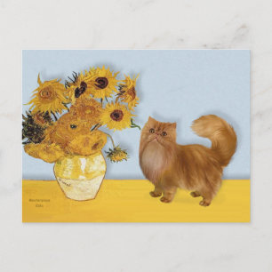 Carte Postale Tournesols - Chat Persan rouge