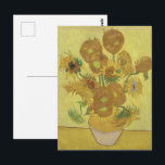 Carte Postale Tournesols de Van Gogh - Jaune vibrant sur jaune<br><div class="desc">Ce design emblématique met en valeur le chef-d'œuvre de Vincent van Gogh de 1888, "Vase avec quinze tournesols", peint durant sa célèbre période à Arles. Renommée pour son audacieux jeu de couleurs "jaune sur jaune", cette œuvre harmonise des fleurs dorées rayonnantes avec un fond ambre lumineux. Le style post-impressionniste caractéristique...</div>