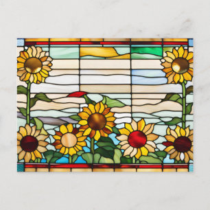 Carte Postale Tournesols en verre coloré poussant dans un jardin