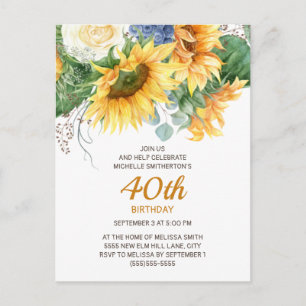 Carte Postale Tournesols personnalisés Eucalyptus 40e anniversai